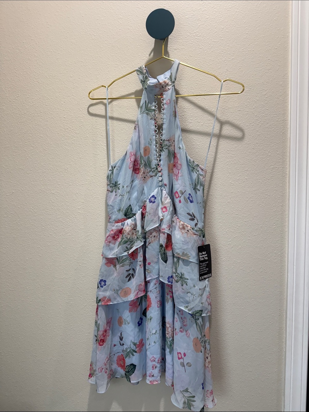 Express Light Blue Floral High-Low Halter Dress